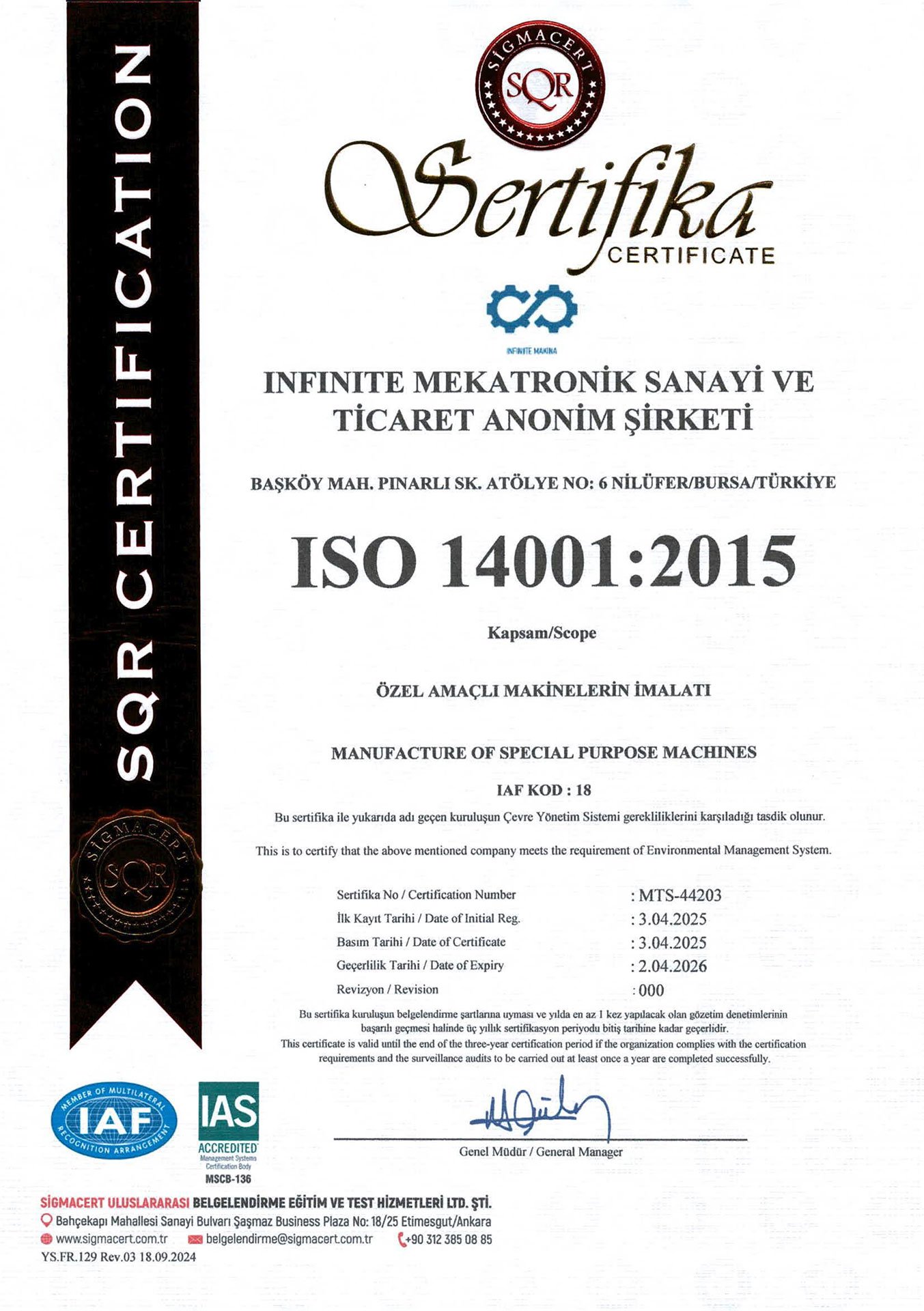 ISO 14001:2015 Sertifikası